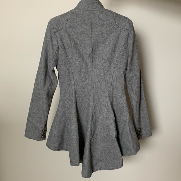 Gray Buttoned Coat with Red Lining - Picture 2 of 4